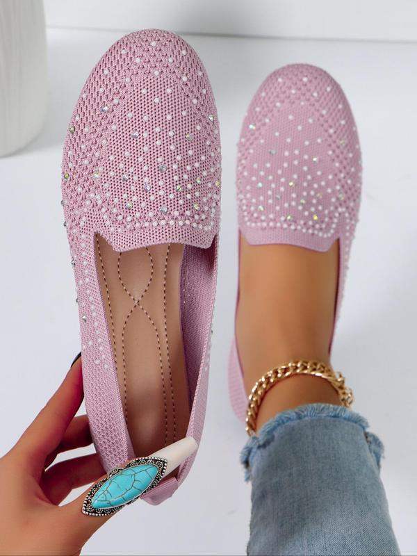 Women's Fashionable Rhinestone Decorated Slip on Flats, Casual Comfortable Flat Shoes for Daily Wear, Lightweight Breathable Shoes for Women & Girls