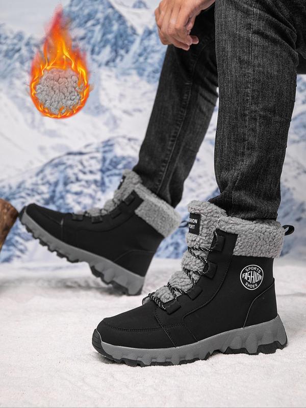 Men's Solid Color Contrast Faux Fur Lined Snow Boots, Casual Comfortable Warm Ankle Boots for Winter, Outdoor Comfortable Shoes for Men