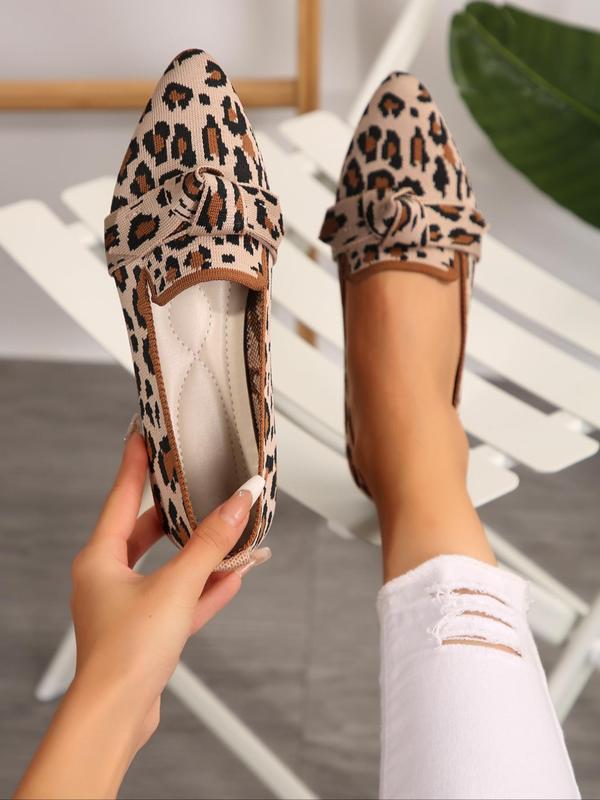 Women's Fashion Leopard Print Bow Decorated Slip on Moccasins, Casual Comfortable Pointed Toe Flat Shoes for Daily Wear, Lightweight Breathable Shoes for All Seasons