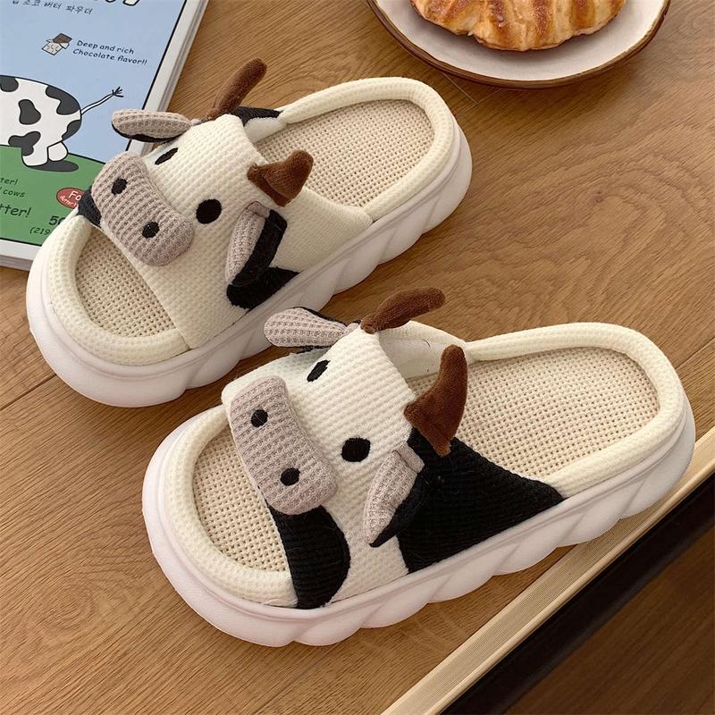 Cow Design Slippers, Casual Novelty Soft Cozy Cute Home Sandals, Fashion House Platform Slippers for Daily Wear, Girl's Comfort Walking Shoes