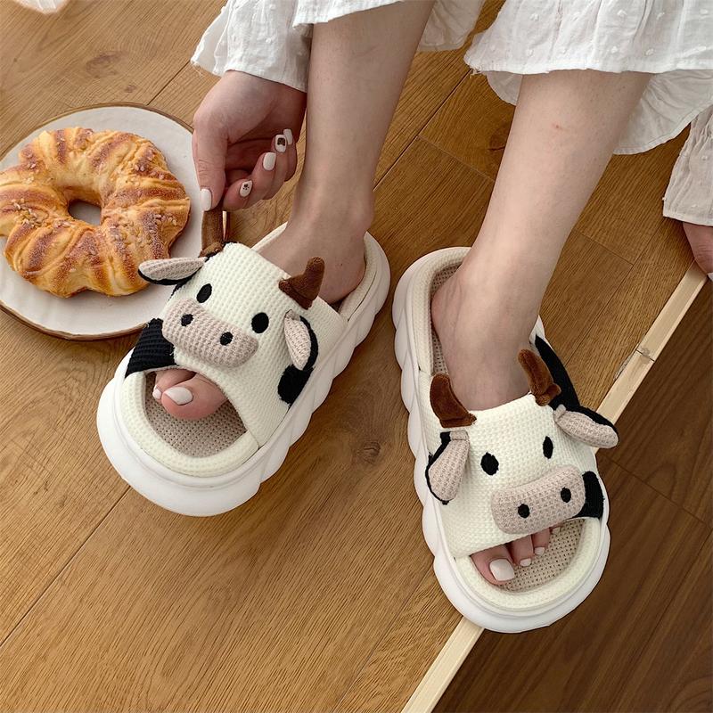 Cow Design Slippers, Casual Novelty Soft Cozy Cute Home Sandals, Fashion House Platform Slippers for Daily Wear, Girl's Comfort Walking Shoes