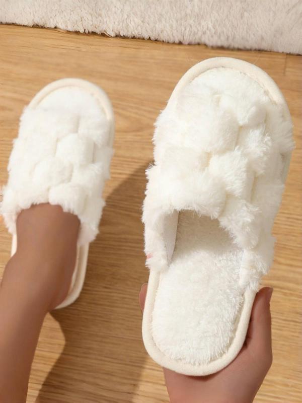 Fashionable Letter Label Faux Fur Plush Slippers, Soft Comfortable Valentines Home Slippers, Warm Slippers for Indoor & Outdoor Use for Fall & Winter Footwear for Girl, House Slippers Fur Slippers