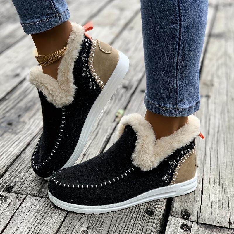 Cozy Warm Plush Lining Women's Flat Furry Shoes, Casual Comfort Slip-on Sneakers For Winter