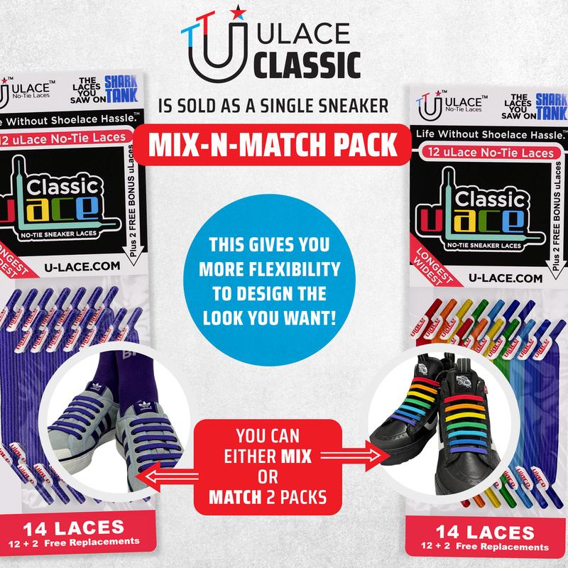 uLace Classic No-Tie Shoelaces: Stretchy, Easy-to-Install Elastic Laces for Sneakers - Set of 14 Footwear Comfort