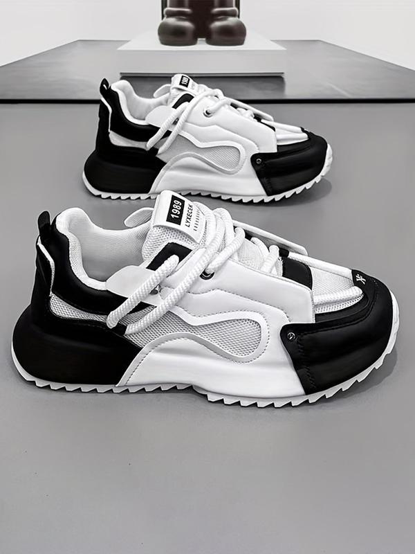 Men's Colorblock Lace Up Sneakers, Casual Breathable Lightweight Mesh Running Shoes, Fashionable Sneakers for Daily Wear