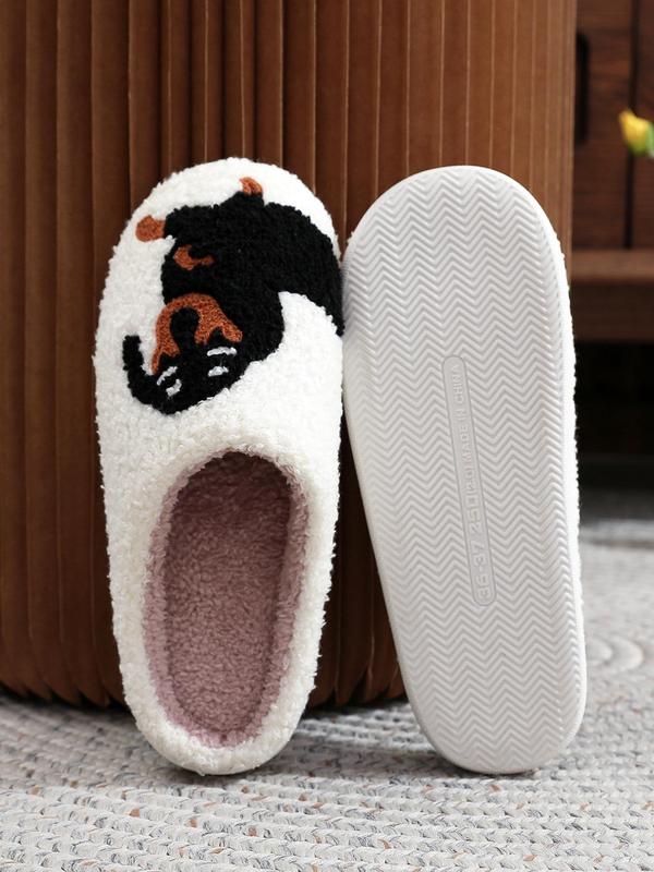 Women's Cartoon Dog Print Plush Slippers, Casual Soft Comfortable Non-slip Soft Home Slippers, Warm Slippers for Indoor & Outdoor Use，House Walking Shoes, Birthday Gifts