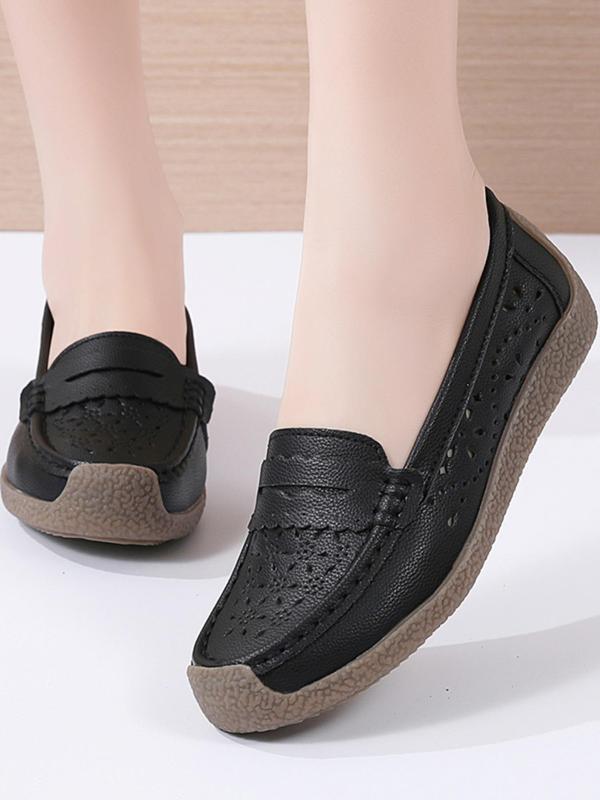 Women's Hollow out Design Slip on Flats, Casual Comfortable Round Toe Shoes for Daily Life, Breathable Non-slip Soft Flat Shoes