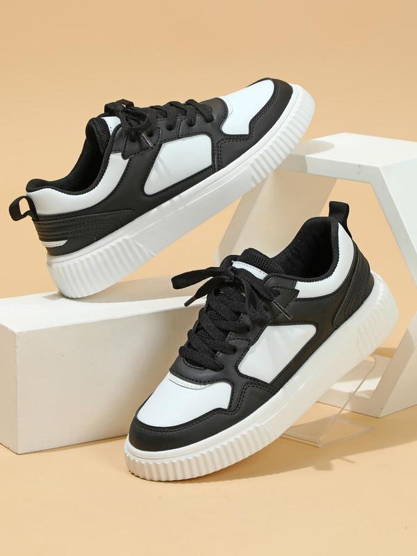 Fashionable Colorblock Lace Up Low Top Designer Sneakers, Casual Comfortable Breathable Skate Walking Shoes, Female All-match Round Toe Footwear Shoes for Trainer Daily Wear, Cute Sneakers, Fall Shoes 2024