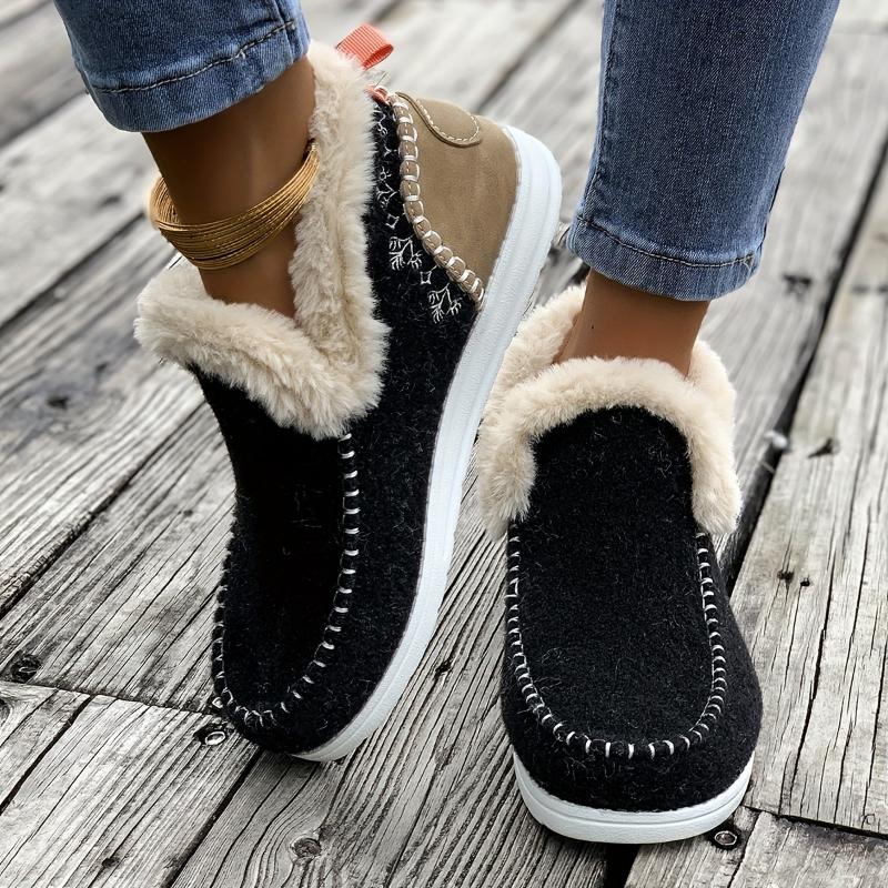 Cozy Warm Plush Lining Women's Flat Furry Shoes, Casual Comfort Slip-on Sneakers For Winter