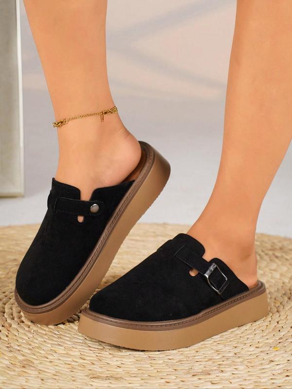 Women's Solid Color Slip-on Shoes, Casual Comfortable Buckle Design Platform Shoes for Daily Wear, Lightweight Breathable Shoes for All Seasons