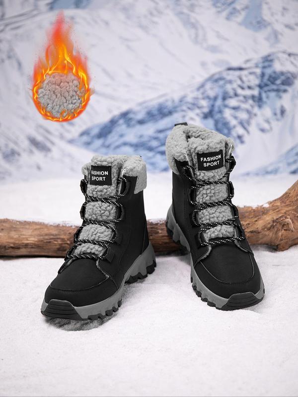 Men's Solid Color Contrast Faux Fur Lined Snow Boots, Casual Comfortable Warm Ankle Boots for Winter, Outdoor Comfortable Shoes for Men