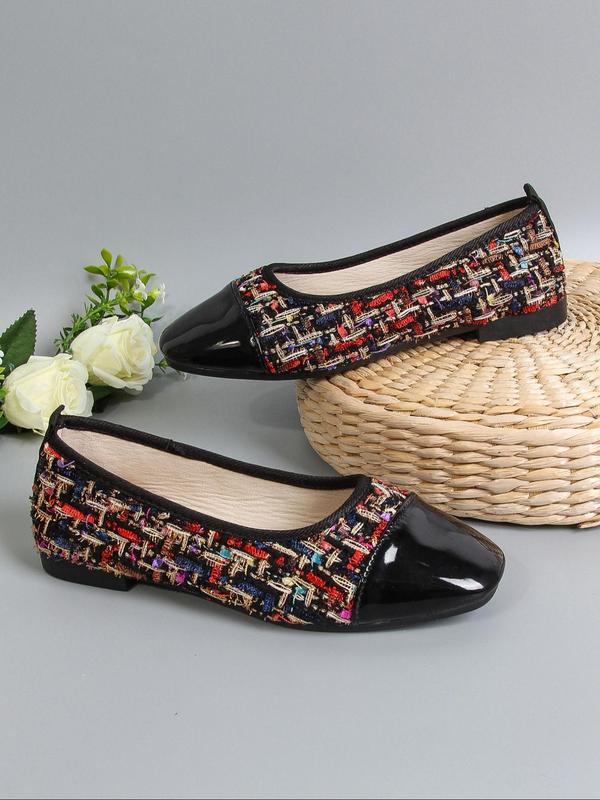 Women's Patchwork Pattern Slip-on Flats, Casual Comfortable Low Top Flat Shoes, Fashionable  Walking Shoes for Daily Wear