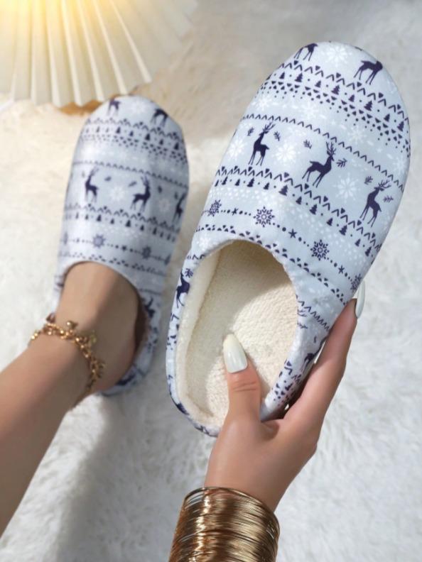 Women's Christmas Pattern Comfortable Slippers, Quiet Indoor Floor House Slippers, Lightweight & Fluffy, Footwear Walking Shoes Girl