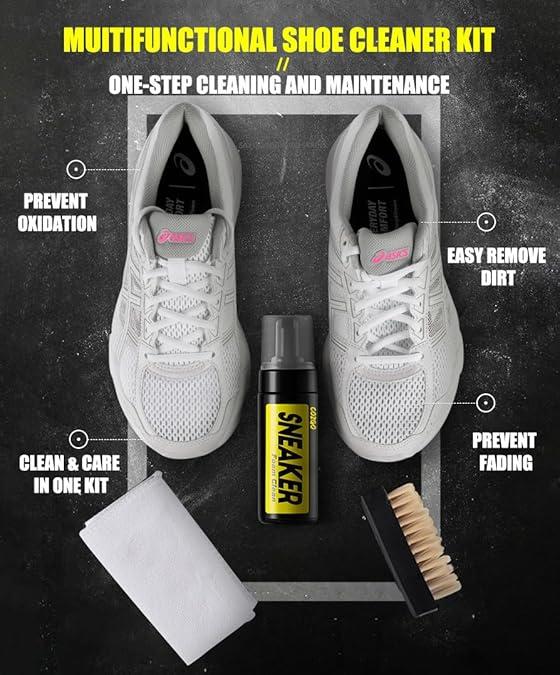 Shoe Cleaner Kit for Sneaker, Water-Free Foam Sneaker Cleaner 5.3Oz with Shoe Brush and Shoe Cloth,Work on White Shoe,Suede,Boot,Canvas,PU,Fabric,etc