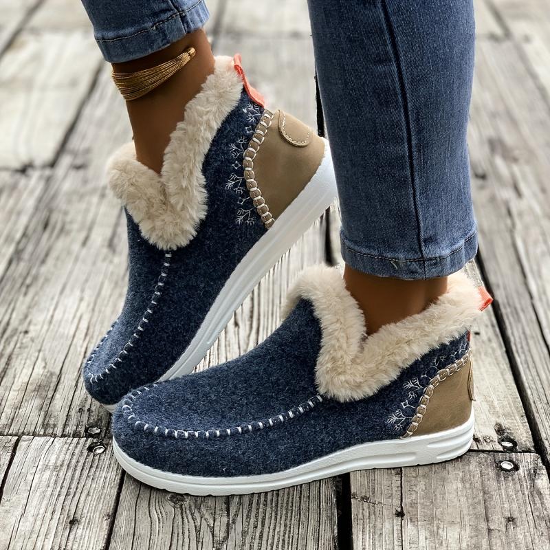 Cozy Warm Plush Lining Women's Flat Furry Shoes, Casual Comfort Slip-on Sneakers For Winter