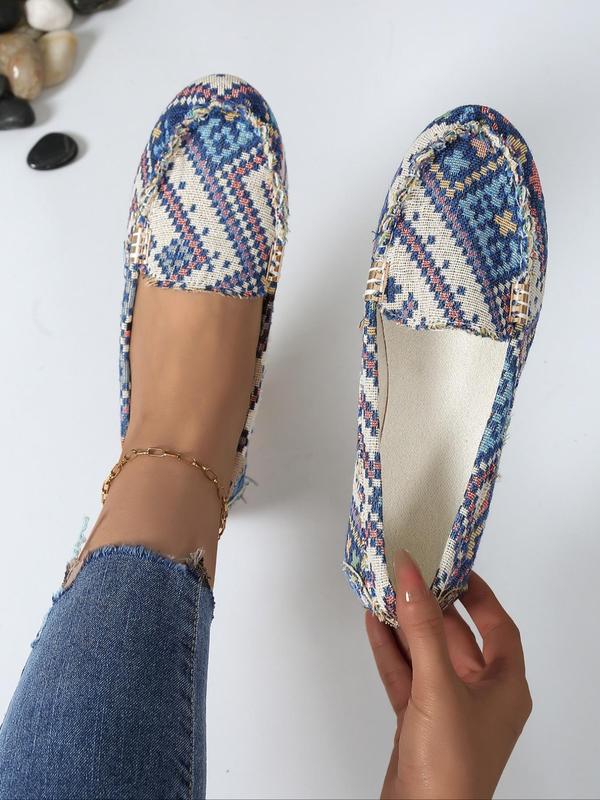 Women's Casual Ethnic Pattern Slip on Flats, 1 Pair Casual Boho Style Round Toe Flat Shoes for Daily Wear, Non-slip Comfortable Flat Shoes for Women & Girls