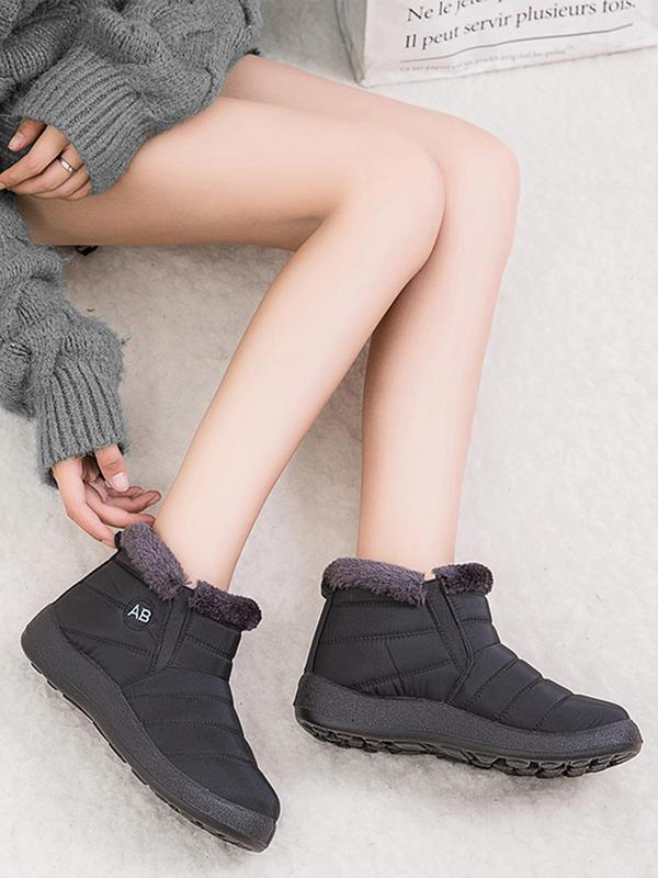 Women's Solid Color Waterproof Ankle Boots, 2024 New Style Casual Comfortable Warm Snow Boots for Winter, Female All-match Round Toe Shoes for Daily Wear