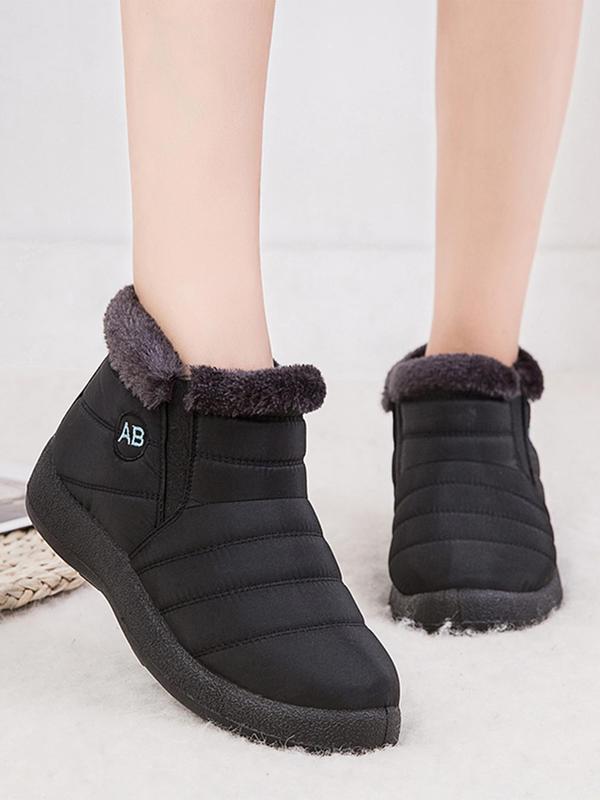 Women's Solid Color Waterproof Ankle Boots, 2024 New Style Casual Comfortable Warm Snow Boots for Winter, Female All-match Round Toe Shoes for Daily Wear