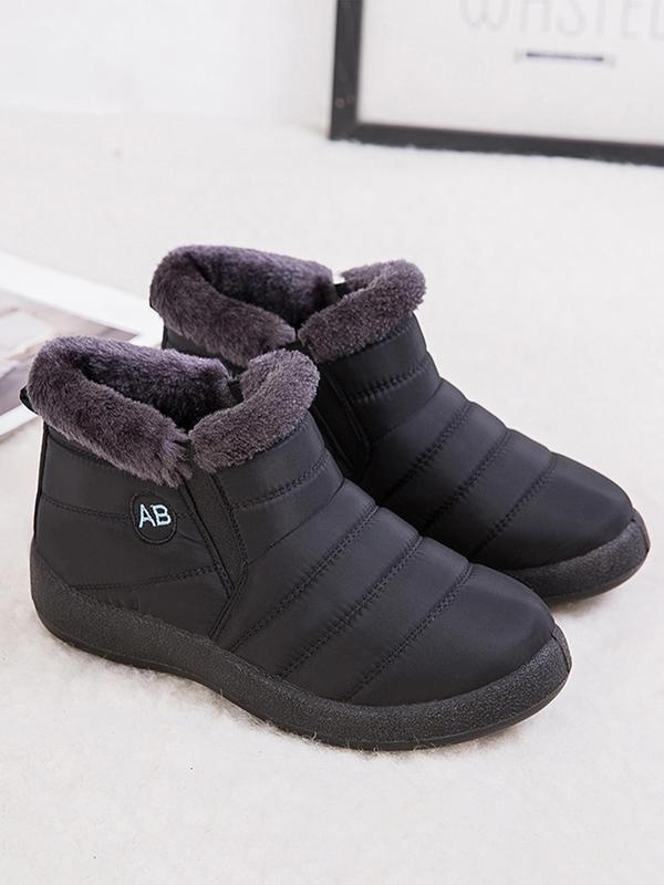 Women's Solid Color Waterproof Ankle Boots, 2024 New Style Casual Comfortable Warm Snow Boots for Winter, Female All-match Round Toe Shoes for Daily Wear