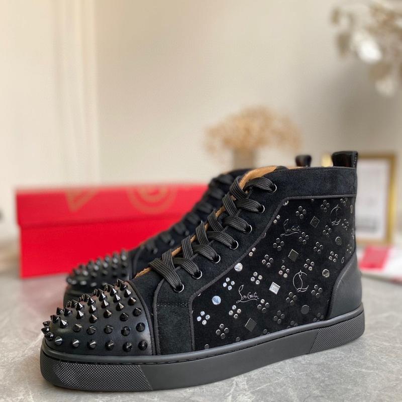 CL red-soled shoes, low-top leather shoes, rivets, rhinestones, trendy men's non-slip and wear-resistant lace-up board shoes, casual and breathable