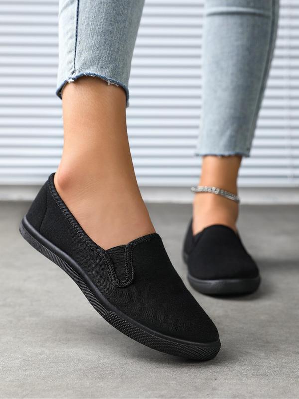 Women's Solid Color Canvas Low Top Slip on Shoes, Casual Comfortable Round Toe Denim Flat Shoes, All-match Commuter Shoes for Work & Daily Wear