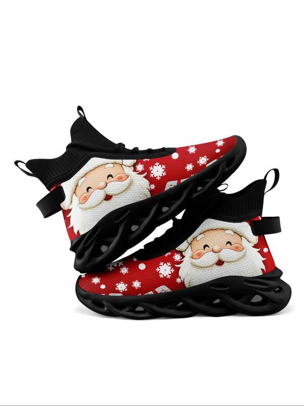 Women's Christmas Pattern Lace Up Front High Top Sneakers, Casual Comfortable Breathable Lightweight Sports Running Shoes, Female All-match Round Toe Shoes for Daily Wear