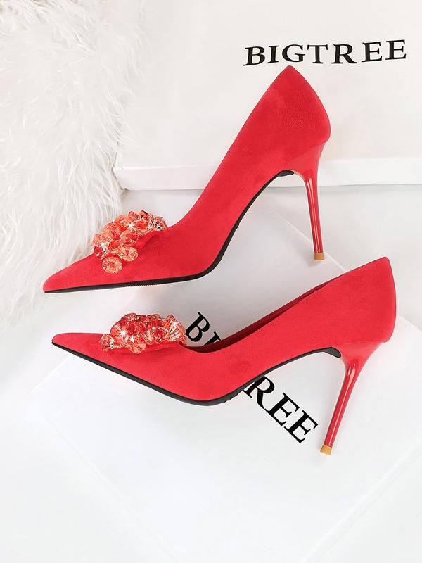 Women's Rhinestone Decor Bowknot Design Stiletto Heels, Elegant Pointed Toe High Heel Shoes for Party, Banquet, Fashion Heeled Shoes for Women & Girls