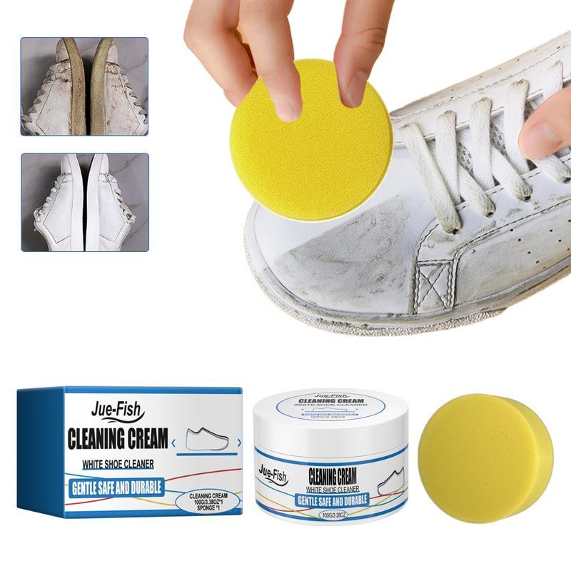 Jue-Fish Small Instant Bright White Shoe Cleaning Paste Gel Sponge- Wash-Free Stain Removal Cleaner for Footwear Comfort, Bedroom, Walking - Tactical Parent