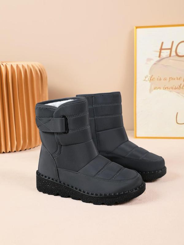 Women's Solid Color Velcro Design Snow Boots, Casual Warm Ankle Snow Boots for Fall & Winter, Female All-match Trendy Shoes for Daily Wear