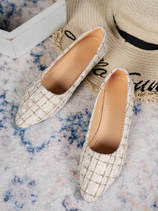 Women's Fashionable Plaid Pattern Slip on Flats, Casual Comfortable Pointed Toe Flat Shoes for Daily Wear, Lightweight Breathable Shoes for All Seasons