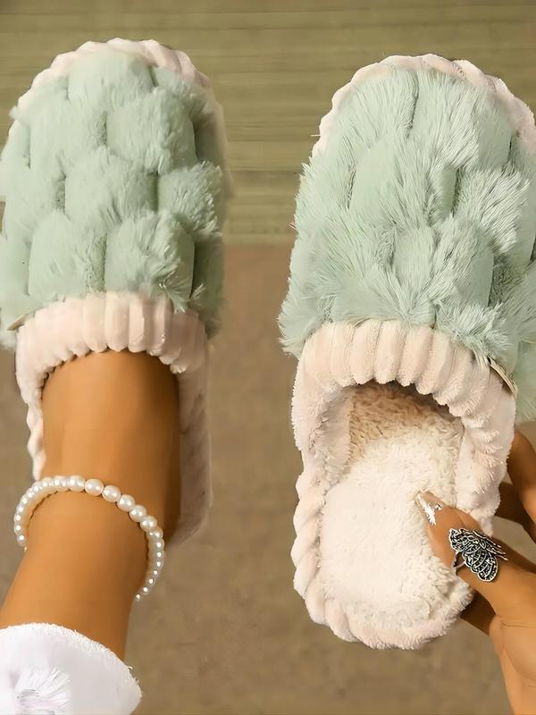 Fashionable Letter Label Faux Fur Plush Slippers, Soft Comfortable Valentines Home Slippers, Warm Slippers for Indoor & Outdoor Use for Fall & Winter Footwear for Girl, House Slippers Fur Slippers