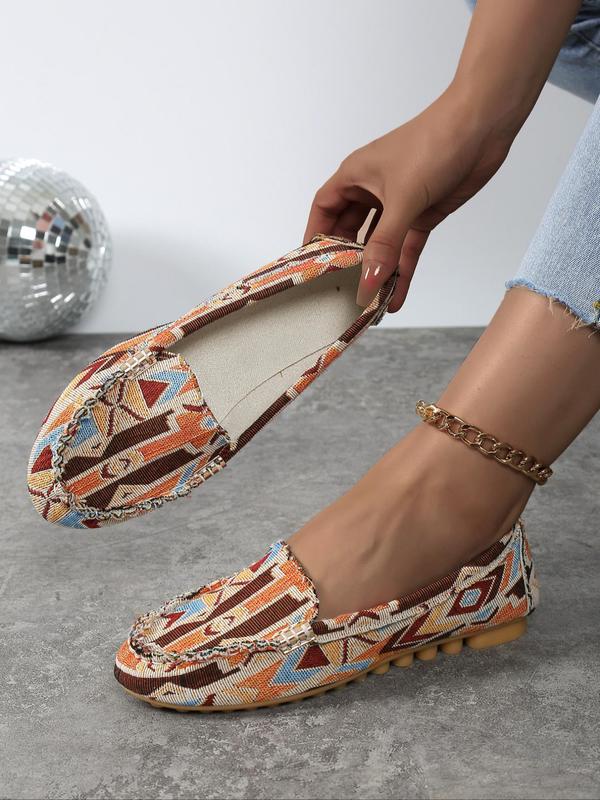 Women's Casual Ethnic Pattern Slip on Flats, 1 Pair Casual Boho Style Round Toe Flat Shoes for Daily Wear, Non-slip Comfortable Flat Shoes for Women & Girls