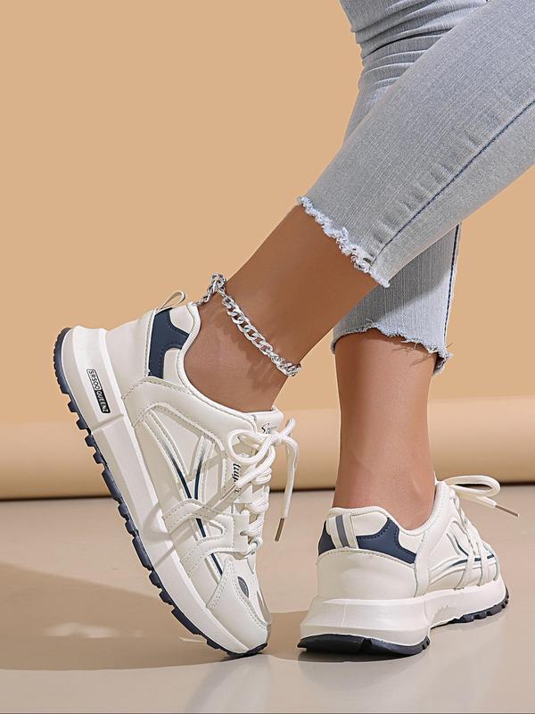 Women's Fashionable Lace Up Low Top Casual Sneakers, Fall Casual Comfortable Sports Running Shoes, All-match Round Toe Chunky Sneakers for Daily Wear Fall