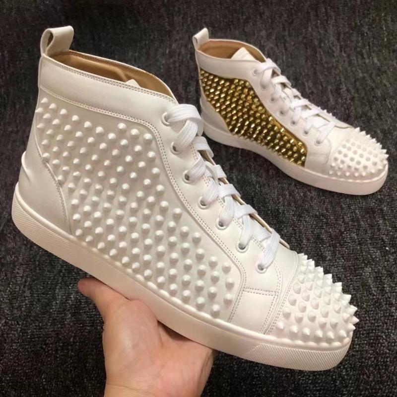 CL red-soled shoes, low-top leather shoes, rivets, rhinestones, trendy men's non-slip and wear-resistant lace-up board shoes, casual and breathable