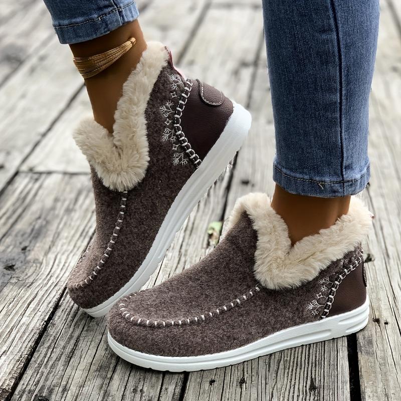 Cozy Warm Plush Lining Women's Flat Furry Shoes, Casual Comfort Slip-on Sneakers For Winter