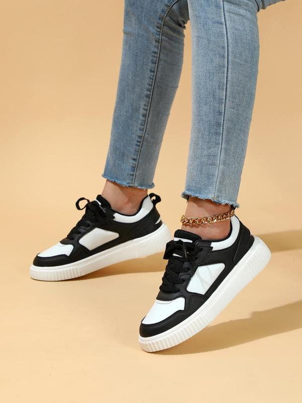 Fashionable Colorblock Lace Up Low Top Designer Sneakers, Casual Comfortable Breathable Skate Walking Shoes, Female All-match Round Toe Footwear Shoes for Trainer Daily Wear, Cute Sneakers, Fall Shoes 2024