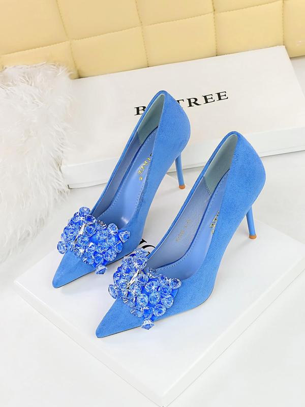 Women's Rhinestone Decor Bowknot Design Stiletto Heels, Elegant Pointed Toe High Heel Shoes for Party, Banquet, Fashion Heeled Shoes for Women & Girls