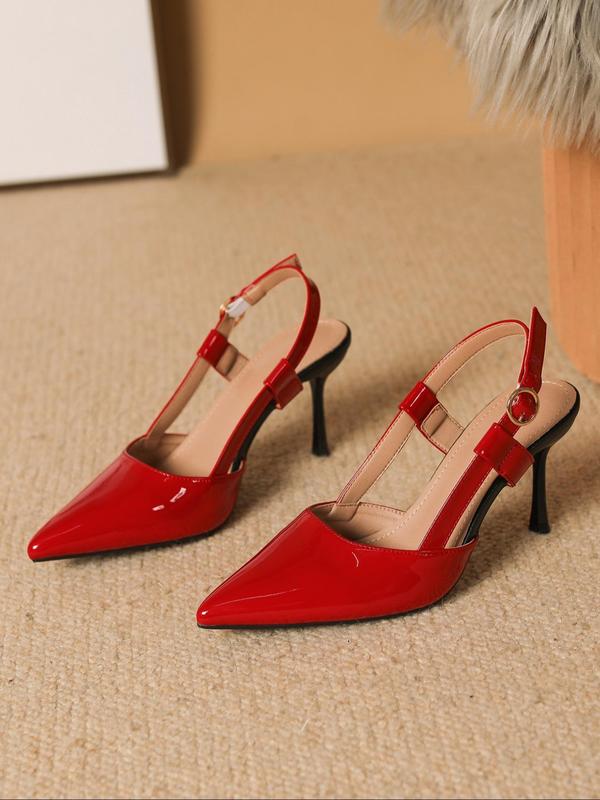 Women's Fashionable Solid Color Pointed Toe High Heel Pumps, Elegant Buckle Design Heeled Slingback Shoes for Party, Daily Clothing Decor for Women & Girls