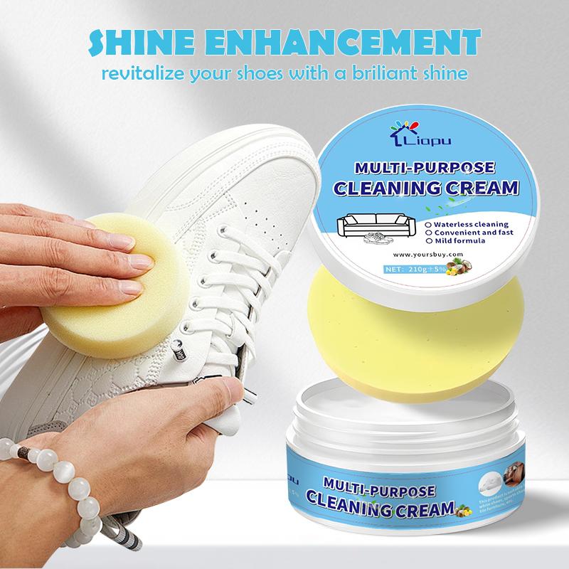 2PC White Shoe Paste Cleaning Kit, Sneaker Stain Remover Paste, No-Rinse Formula with Sponge, Multi-Purpose Cleaner for Outdoor, Kitchen, Automotive, Clothing and Bedding