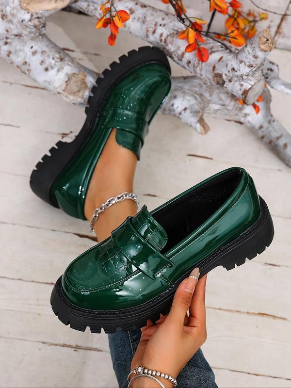 Women's Fashionable Crocodile Embossed Loafers, Casual Comfortable Round Toe Slip on Loafers for Daily Wear, Perfect for Students and Outdoor