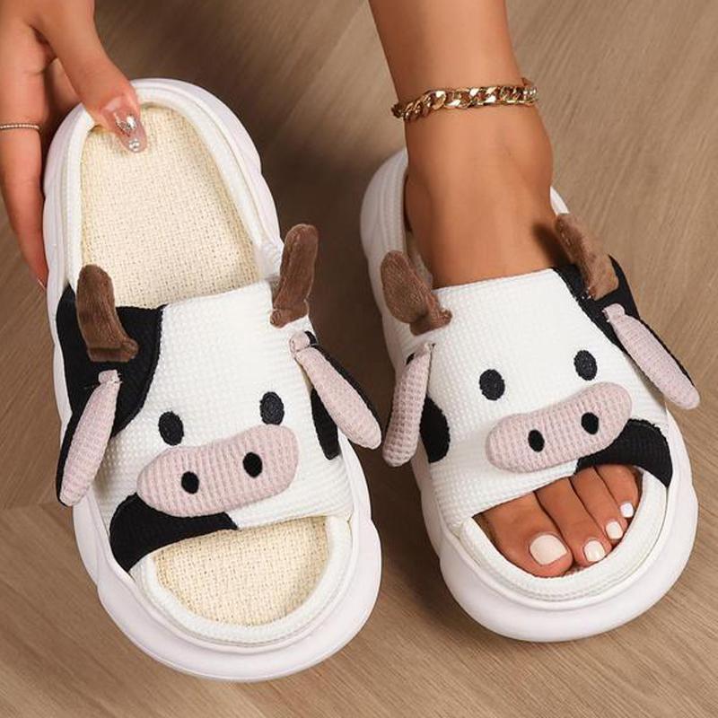 Cow Design Slippers, Casual Novelty Soft Cozy Cute Home Sandals, Fashion House Platform Slippers for Daily Wear, Girl's Comfort Walking Shoes