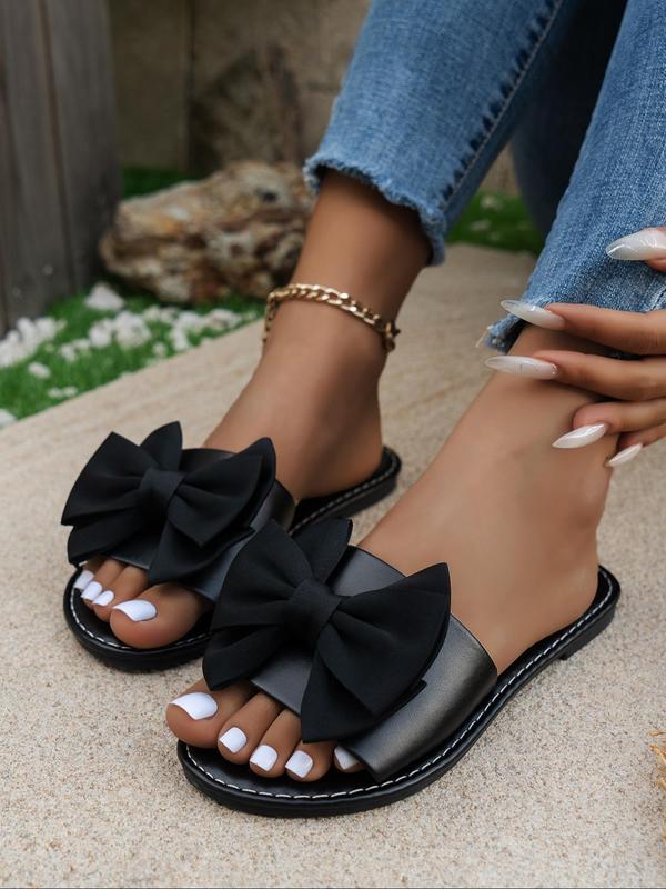 Women's Bow Decor Slip on Flat Sandals, Casual Outdoor Beach Sandals, New Trendy Sandals for Summer, Slides for Women