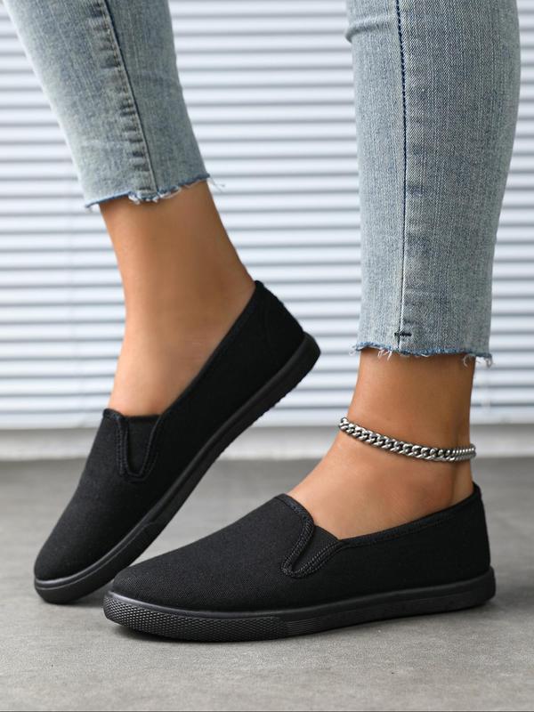 Women's Solid Color Canvas Low Top Slip on Shoes, Casual Comfortable Round Toe Denim Flat Shoes, All-match Commuter Shoes for Work & Daily Wear