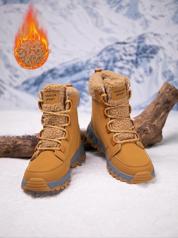 Men's Solid Color Contrast Faux Fur Lined Snow Boots, Casual Comfortable Warm Ankle Boots for Winter, Outdoor Comfortable Shoes for Men