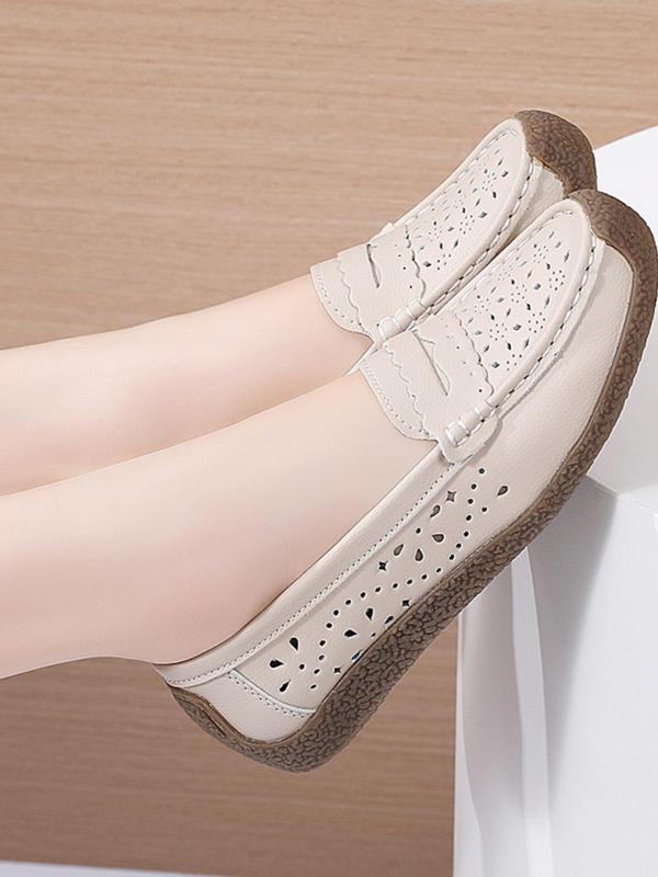 Women's Hollow out Design Slip on Flats, Casual Comfortable Round Toe Shoes for Daily Life, Breathable Non-slip Soft Flat Shoes