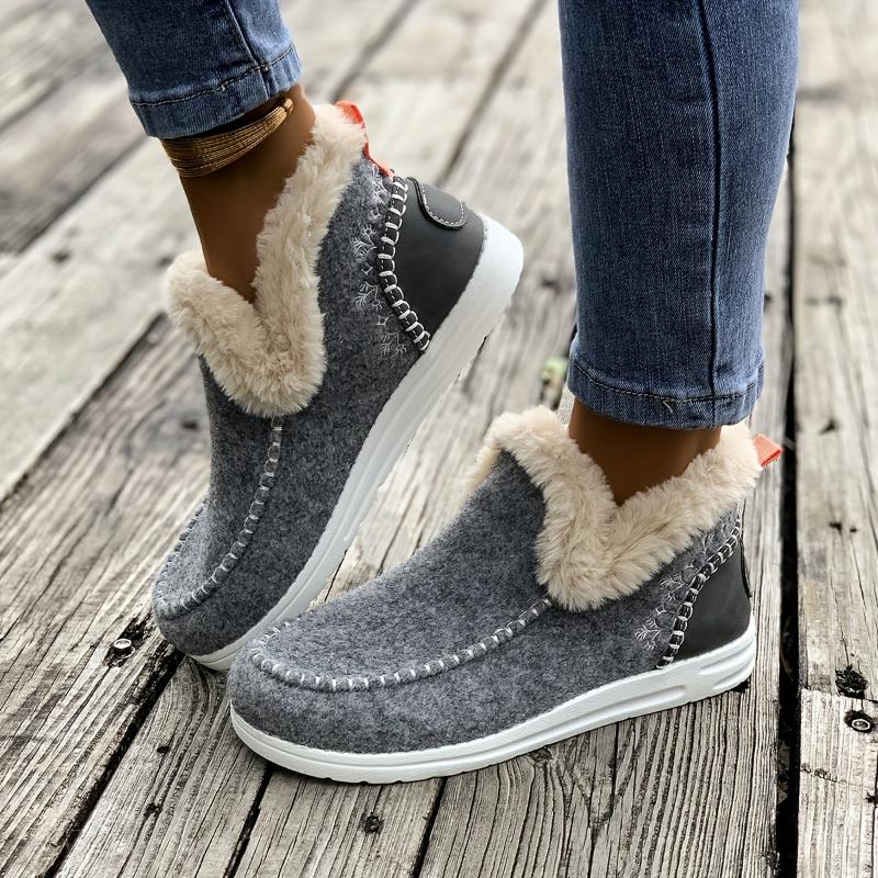 Cozy Warm Plush Lining Women's Flat Furry Shoes, Casual Comfort Slip-on Sneakers For Winter