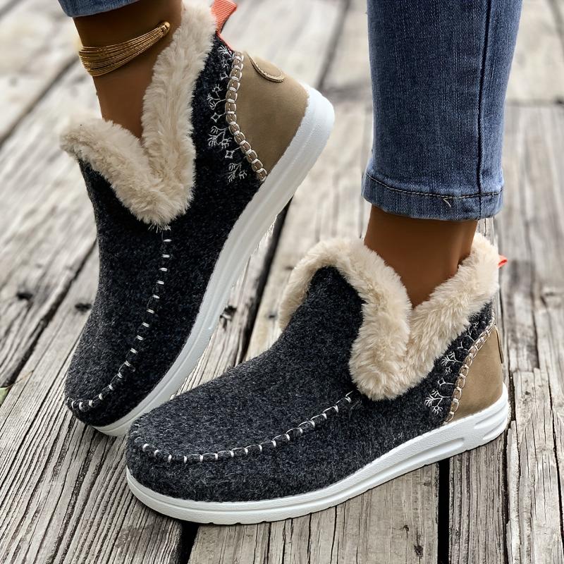 Cozy Warm Plush Lining Women's Flat Furry Shoes, Casual Comfort Slip-on Sneakers For Winter