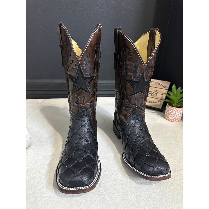 Franco Black Men Cowboy Boots