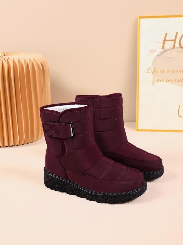 Women's Solid Color Velcro Design Snow Boots, Casual Warm Ankle Snow Boots for Fall & Winter, Female All-match Trendy Shoes for Daily Wear