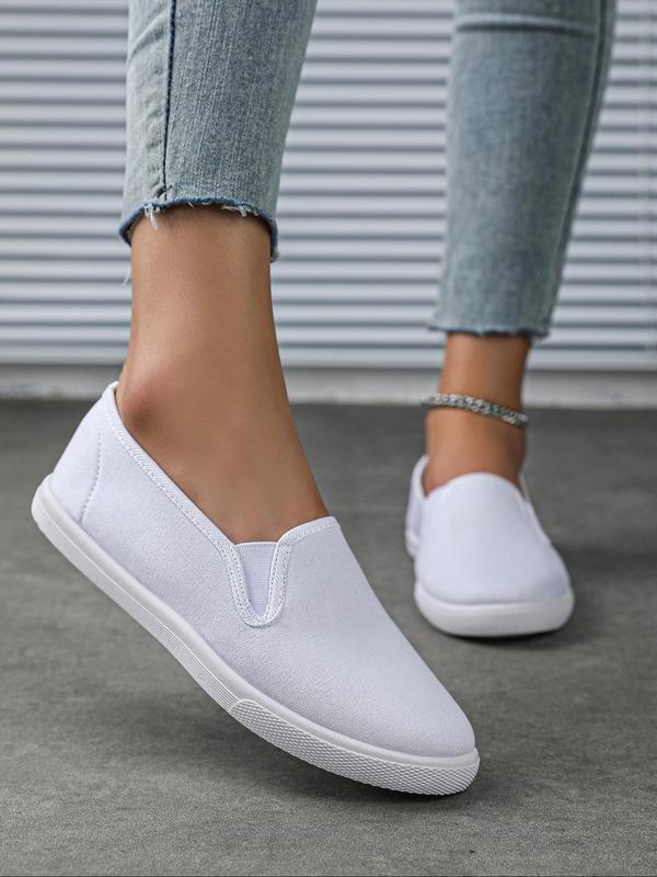 Women's Solid Color Canvas Low Top Slip on Shoes, Casual Comfortable Round Toe Denim Flat Shoes, All-match Commuter Shoes for Work & Daily Wear